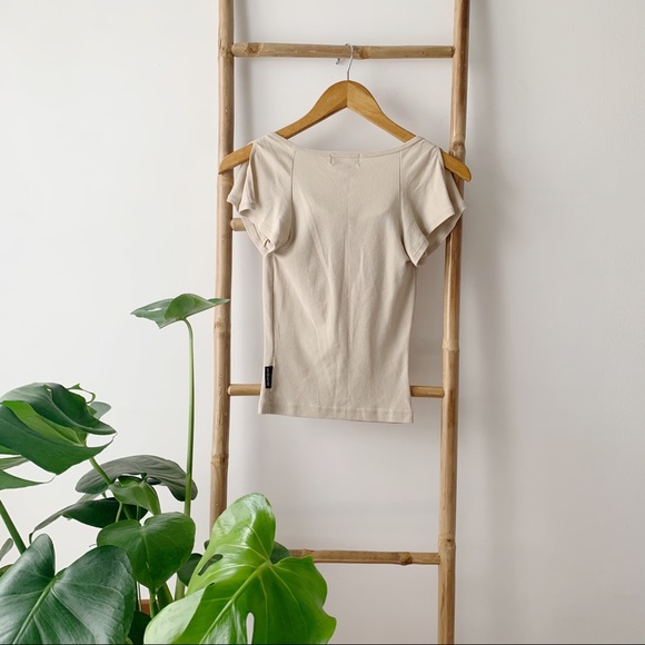 Vintage Tan Cowl Neck Ribbed Top - Picture 2 of 3